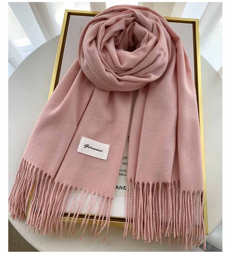 Pink Winter Cashmere-Like Scarf and Gloves Gift Set for Women - Solid Color Tassel Warm Neck Wrap with Touchscreen Knit Mittens, Premium Gift Box - Birthday & Holiday Present