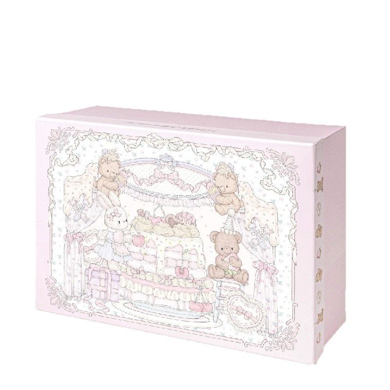 Pink Sweet Story Large Gift Box with Lid set-Includes Raffia and Gift Bag- Cute Birthday Present Packaging Storage Box for Gifts, Keepsakes and Home Organisation