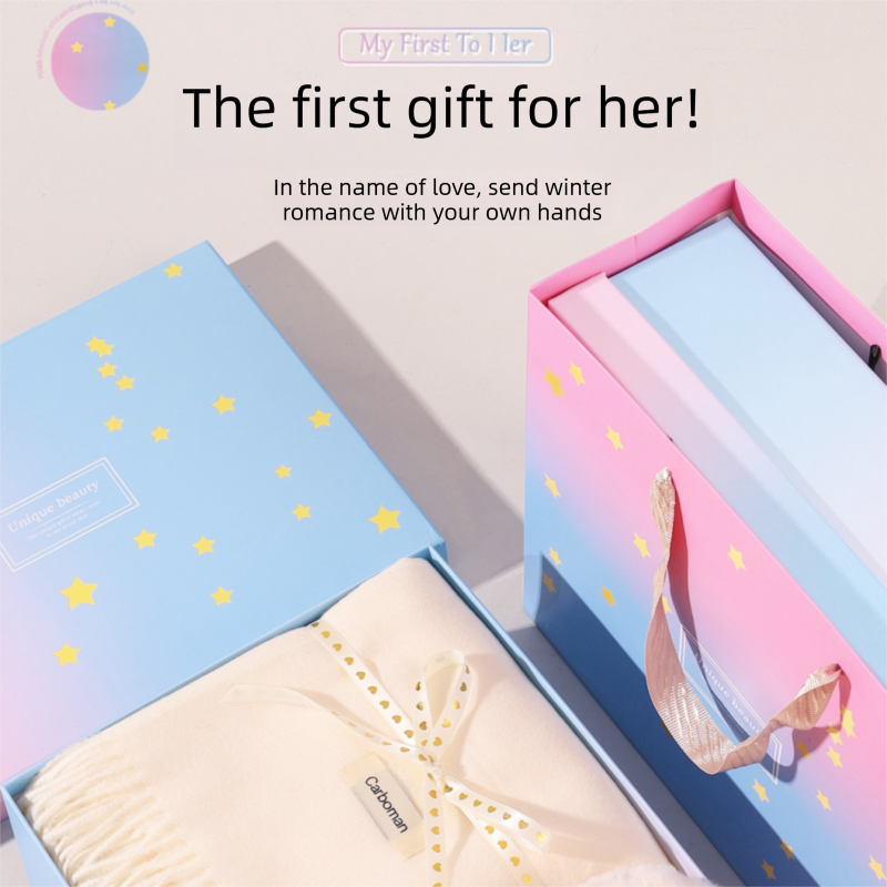 White Winter Scarf Gift Box Set for Women （Earmuffs, Gloves, and Scarf 3-Piece Set）- Soft Warm Scarf with Luxury Gift Packaging Birthday Present for Girlfriend Wife Daughter