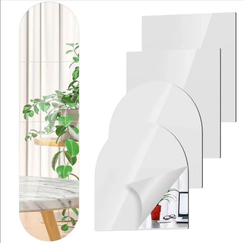 Acrylic Full Length Mirror Wall Sticker - 4 Piece Shatterproof Self Adhesive Mirror Tiles, 120cm x 30cm Splicing Floor Mirror, Flexible Safety Mirror for Bedroom Bathroom Hallway Decor
