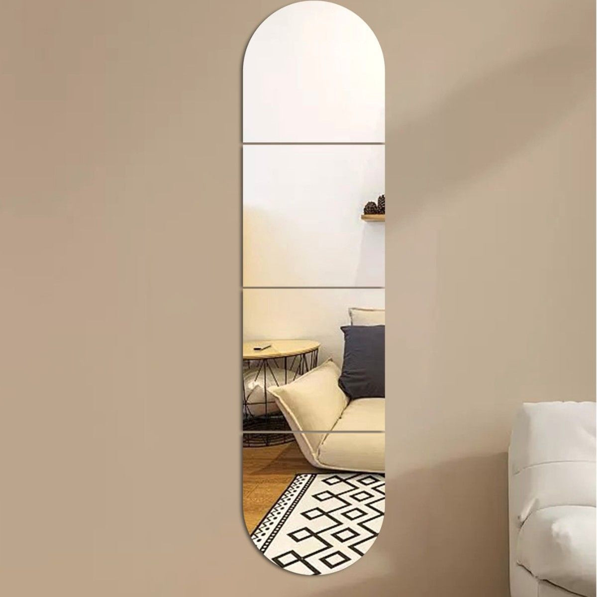 Acrylic Full Length Mirror Wall Sticker - 4 Piece Shatterproof Self Adhesive Mirror Tiles, 120cm x 30cm Splicing Floor Mirror, Flexible Safety Mirror for Bedroom Bathroom Hallway Decor